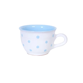 Fehér, halványkék pöttyös - Nagy cappuccinós/teáscsésze 