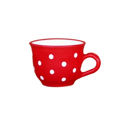 Piros, fehér pöttyös - Nagy cappuccinós/teáscsésze