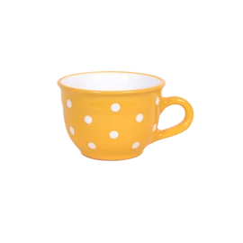 Napsárga, fehér pöttyös - Nagy cappuccinós/teáscsésze