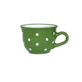 Sötétzöld, fehér pöttyös - Nagy cappuccinós/teáscsésze