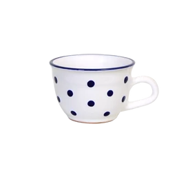 Fehér, sötétkék pöttyös - Nagy cappuccinós/teáscsésze