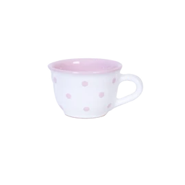 Fehér, rózsaszín pöttyös - Kis cappuccínós/teáscsésze