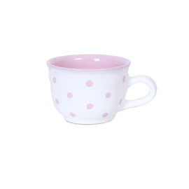 Fehér, rózsaszín pöttyös - Nagy cappuccinós/teáscsésze