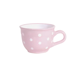Rózsaszín, fehér pöttyös - Nagy cappuccinós/teáscsésze