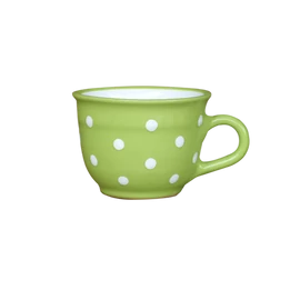 Világoszöld, fehér pöttyös - Nagy cappuccinós/teáscsésze