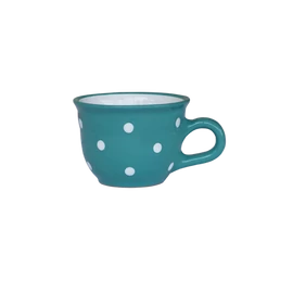 Sötéttürkiz, fehér pöttyös -Kis cappuccínós/teáscsésze