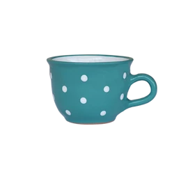 Sötéttürkiz, fehér pöttyös - Nagy cappuccínós/teáscsésze