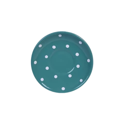 Sötéttürkiz, fehér pöttyös -Kis cappuccínós/teáscsésze alj