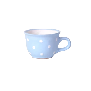 Halványkék, fehér pöttyös - Kis cappuccínós/teáscsésze