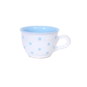 Fehér, halványkék pöttyös - Nagy cappuccinós/teáscsésze 