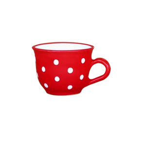 Piros, fehér pöttyös - Nagy cappuccinós/teáscsésze