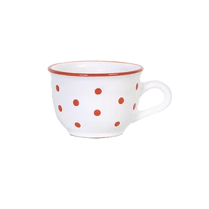 Fehér, piros pöttyös - Nagy cappuccinós/teáscsésze