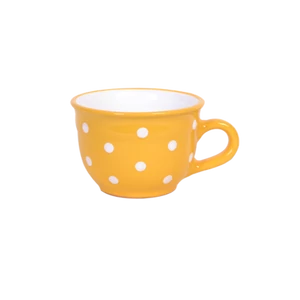 Napsárga, fehér pöttyös - Nagy cappuccinós/teáscsésze