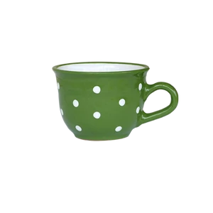 Sötétzöld, fehér pöttyös - Nagy cappuccinós/teáscsésze