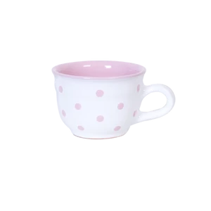 Fehér, rózsaszín pöttyös - Nagy cappuccinós/teáscsésze