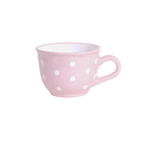 Rózsaszín, fehér pöttyös - Nagy cappuccinós/teáscsésze
