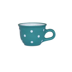 Sötéttürkiz, fehér pöttyös -Kis cappuccínós/teáscsésze