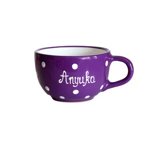 Sötétlila, fehér pöttyös - Kis jumbó/teáscsésze felirattal